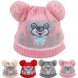 Bulk Kid's Pom Pom Beanie Hat Set - Cute Cat Design-1