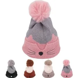 Bulk Kid's Winter Beanie Hat - Cat Whiskers Design-1
