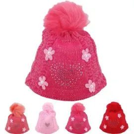 Wholesale Kid's Sequined Heart Beanie Hat - Winter Essential-1