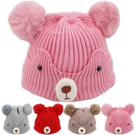 Bulk Kid's Winter Beanie Hat - Cute Bear With Ears Design-2
