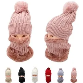 Women's Striped Knitting Beanie and Scarf Set Winter Hats-2