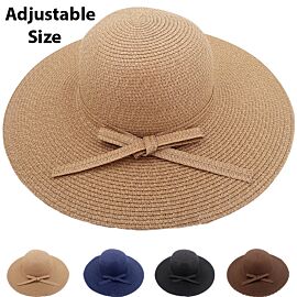 Wholesale Plain Wide Brim Adjustable Straw Floppy Summer Hats for Women-1