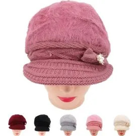Women's Beanie Bow with Visor Winter Hats-1