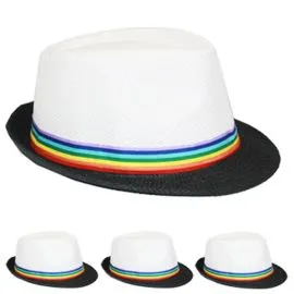 White Rainbow Strip Trilby Fedora Straw Hat-3