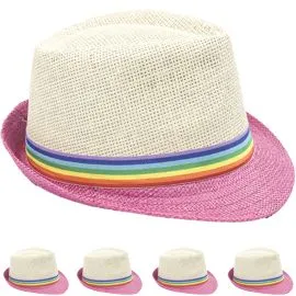 Rainbow Strip Trilby Fedora Straw Hat-1