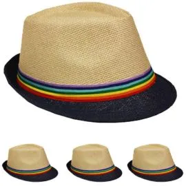 Brown Rainbow Strip Trilby Fedora Hat-3