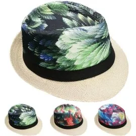 Wholesale Multicolor Adult Straw Trilby Fedora Hat Set with Black Band-1