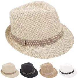 Bulk Plain Color Adult Casual Straw Trilby Fedora Hat Set-1
