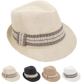 Wholesale Trending Adult Casual Straw Trilby Fedora Hat Set - Plain Color-1