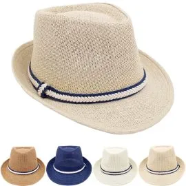 Wholesale Breathable Assorted Colors Braided Band Straw Adult Trilby Fedora Hat Set-0