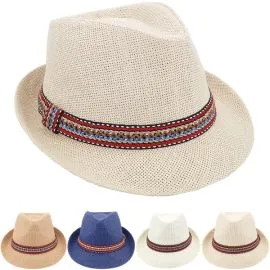 Wholesale Breathable Assorted Colors Braid Band Straw Adult Trilby Fedora Hat Set-0
