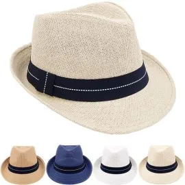 Wholesale Breathable Assorted Colors Dotted Band Straw Adult Trilby Fedora Hat Set-0