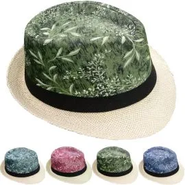 Wholesale Mix Color Adult Straw Trilby Fedora Hat Set with Black Band-1
