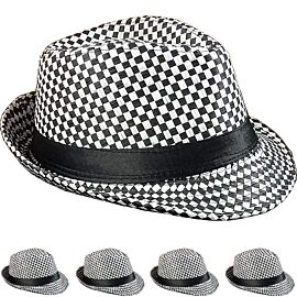 Black and white checkered adult trilby party fedora hat set at wholesale prices form buy4store