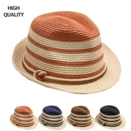 Wholesale High-Quality Paper Straw Fedora Hat Set with Rope Band-1