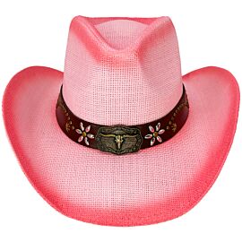 Wholesale Pink Shade Western Cowboy Hat with Bull Beaded Band