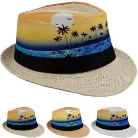 Bulk Sunrise Beach Print Trending Trilby Fedora Hat-1