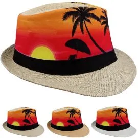 Get Your Bulk Sunset Beach Print Trending Trilby Fedora Hat-2