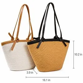 Cotton Rope Shoulder Tote Bag with Bow - Minimalist Woven Beach Bag