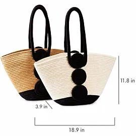 Cotton Rope Woven Tote Bag with Circle Accents - Modern Boho Shoulder Bag