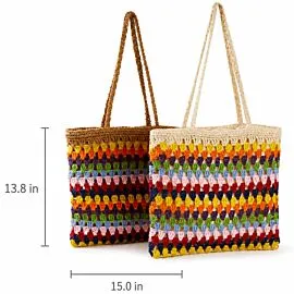 Colorful Crochet Zigzag Shoulder Bag - Boho Woven Tote