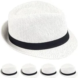 Wholesale Elegant White Paper Straw Trilby Fedora Hat with Black Band-1