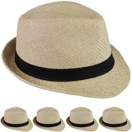 Buy Wholesale Classic Brown Toyo Straw Trilby Fedora Hat with Black Band-1
