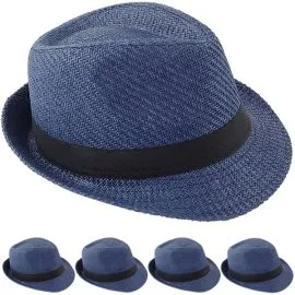 Buy Wholesale Elegant Blue Toyo Straw Trilby Fedora Hats-1