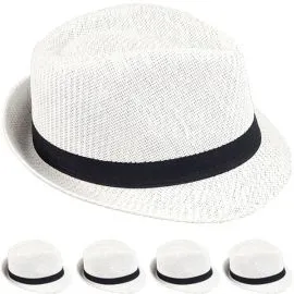 Elegant White Paper Straw Trilby Fedora Hats - 60 CM-1