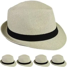 Elegant Beige Paper Straw Trilby Fedora Hats - 60 CM-1