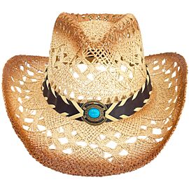 Wholesale Brown Cowboy Hat with Turquoise Beaded Laced Band