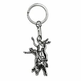 3D Bull Rider Keychain - Antiqued Silver-Tone Rodeo Cowboy Charm