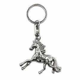 3D Galloping Horse Keychain - Antiqued Silver-Tone Western Cowgirl Charm