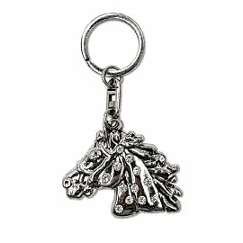 3D Horse Head Bust Keychain - Antiqued Silver-Tone Sculpted Western Charm
