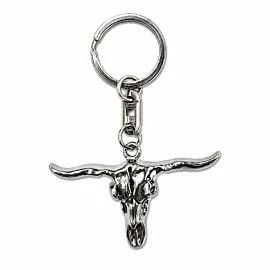 3D Longhorn Skull Keychain - Antiqued Silver-Tone Steer Head Western Charm