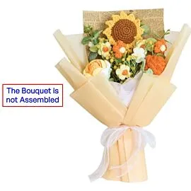 DIY Orange Crochet Sunflowers, Roses and Puff Flowers Bouquets l Not Assembled