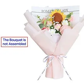 DIY Pink Crochet Sunflower, Carnation, and Puff Flower Bouquets l Not Assembled