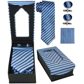 Light Blue Striped Tie Set for Wholesale Orders-1