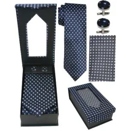 Navy Blue Polka Dot Tie Set - Bulk-1