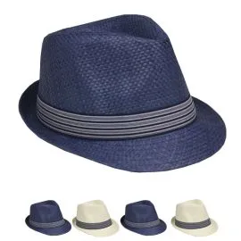 Wholesale Classic Strip Banded Trilby Fedora Hat Set - Mix Colors-1