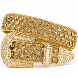 All-Over Gold-Tone Rhinestone Belt - Champagne Crystal Bling Cowgirl Western Statement Belt