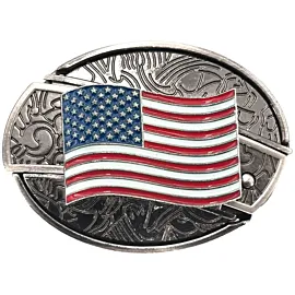 American Flag design silver knife belt buckles