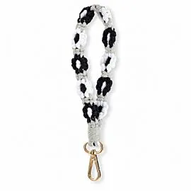 Beaded Flower Wristlet - Black and White Daisy Keychain, Gold-Tone Clasp
