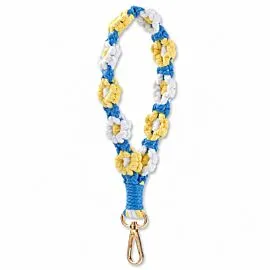 Beaded Flower Wristlet - Blue and Yellow Daisy Keychain, Gold-Tone Clasp