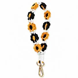 Beaded Flower Wristlet - Orange and Black Daisy Keychain, Gold-Tone Clasp
