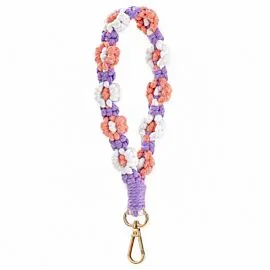 Beaded Flower Wristlet - Purple and Pink Daisy Keychain, Gold-Tone Clasp