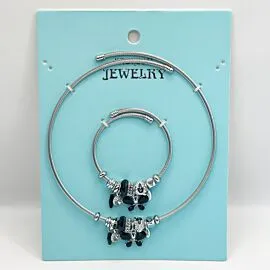 Stainless Steel Charm Necklace and Bracelet Set - Dark Butterfly Gemstones