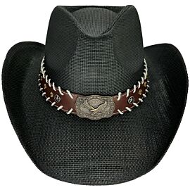 Wholesale Cowboy Hats - Eagle Buckle Black Cowboy Hats