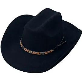 Dozen Wholesale Black Felt Cowboy Hats with Vintage Design Hatband - PREORDER