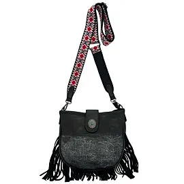 black leather floral embossed design western bags for women